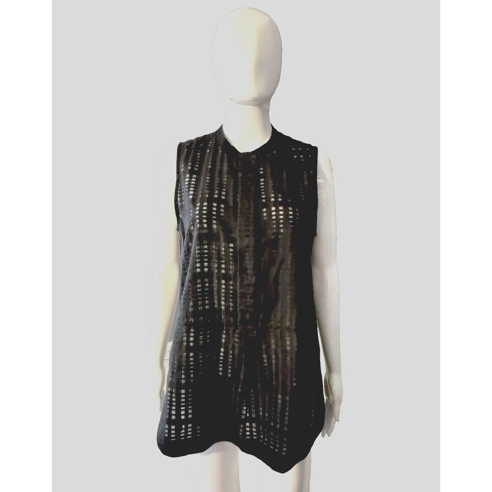 Vince Black Semi Sheer 4-Button Sleeveless Cotton Blend Tank Top Minimalist SZ M